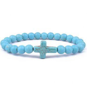 Turquoise Bracelet,Cross Bracelet,Turquoise Cross Bracelet,8mm Gemstone Beads